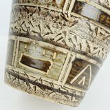 1950s plant pot abstract sgraffito decor shades of brown and beigt
