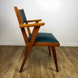 Pair of Scandinavian bridge armchairs in wood and vinyl from the 1950s.