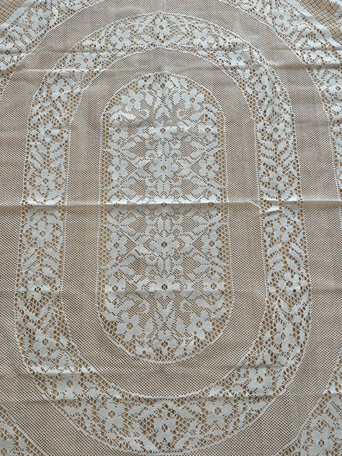 Vintage rectangular tablecloth with white crochet