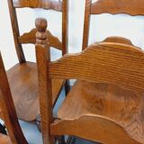 Set of 6 vintage brutalist chairs in oak wood from the 60s