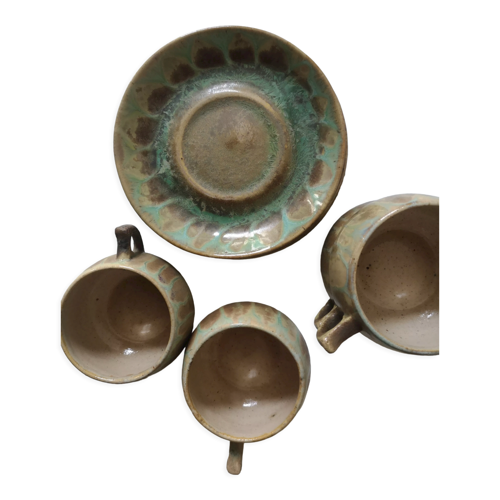 Service box enamelled stoneware coffee cups, pierrefonds 1950