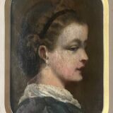 HST/P painting "Family portrait, Young woman" 19th century + frame