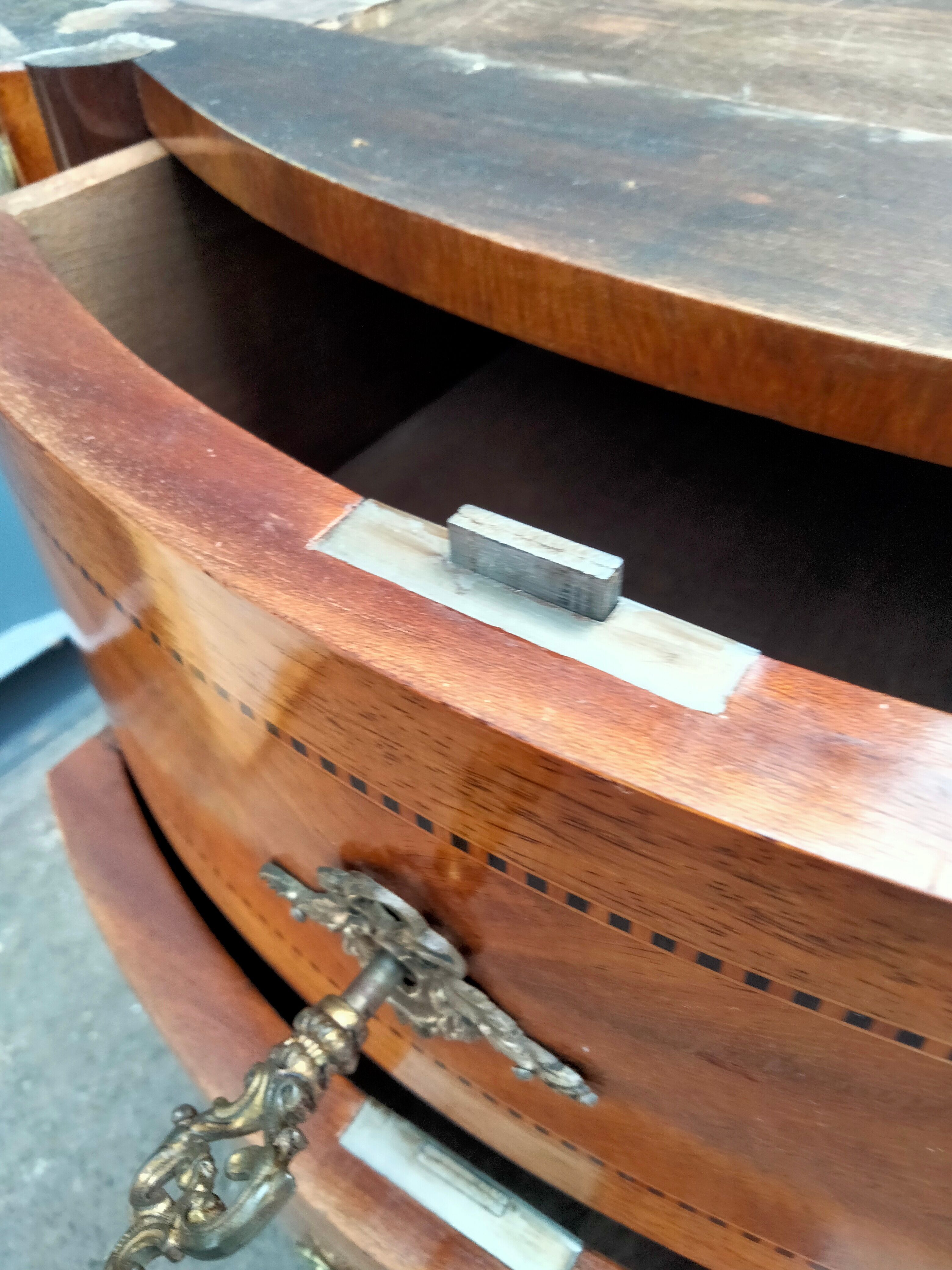 Chest of drawers old marquetry marble top style louis xvi