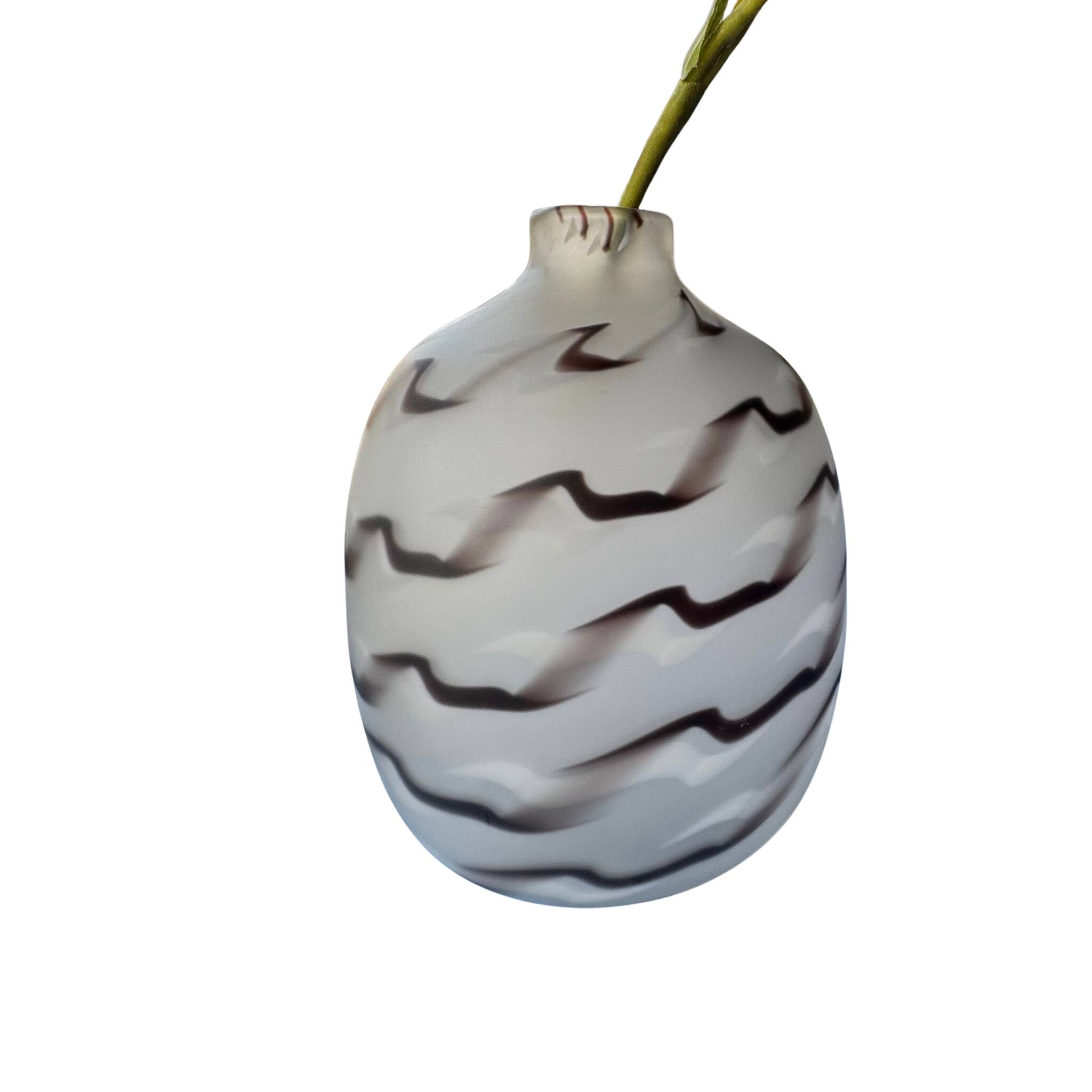 Vase Art déco lourd en verre opalin, décor gravé à l'acide, vers 1930