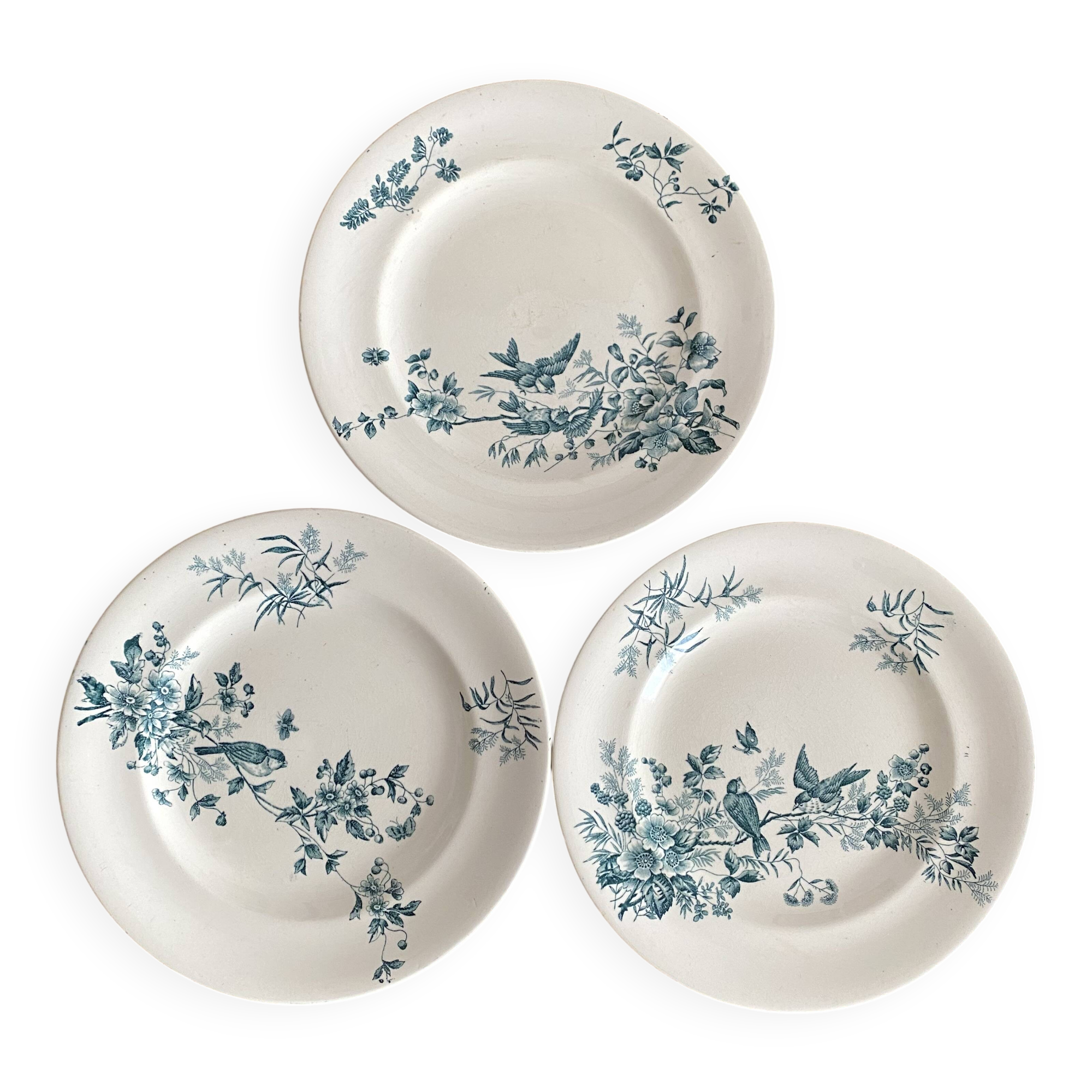 Assiettes plates en terre de fer Longwy "Mignon"