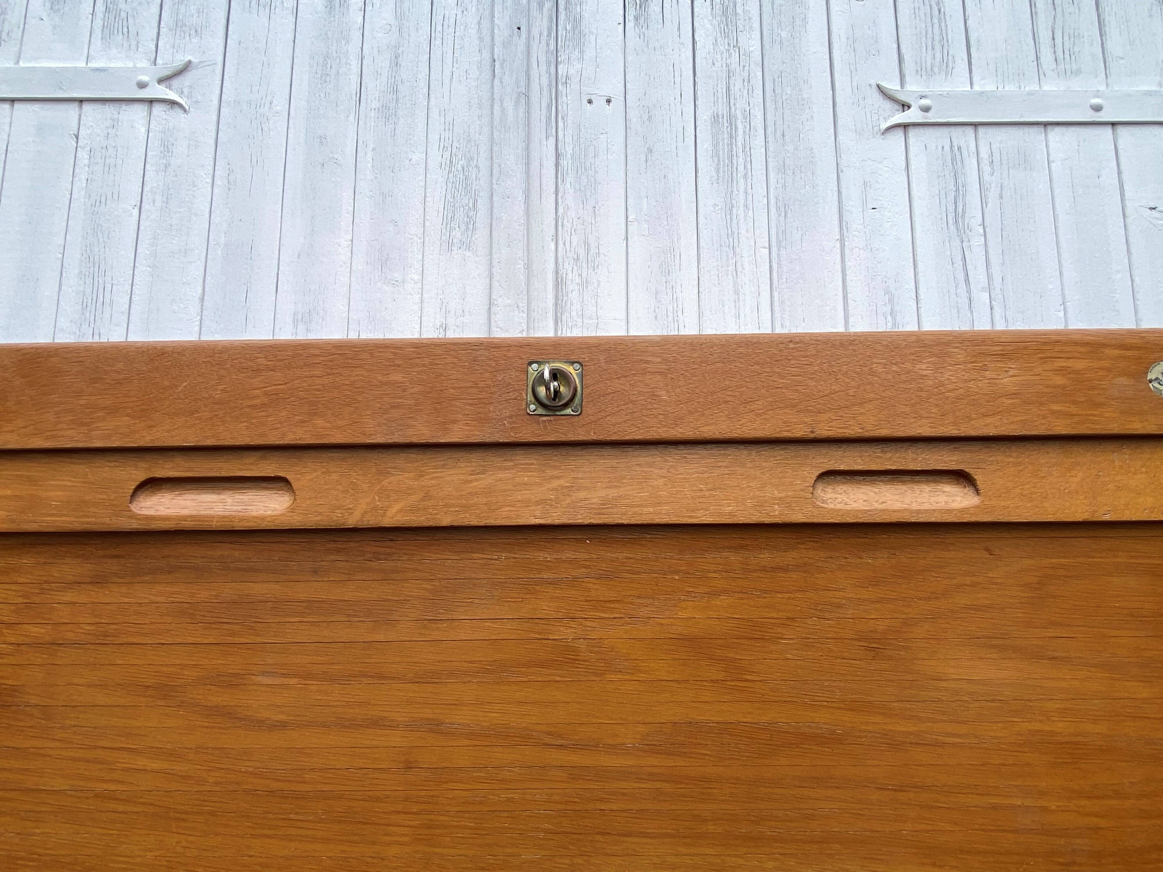 Double column curtained filing cabinet in oak, 1960