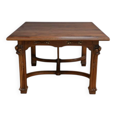 Table à Allonges en Noyer, 20 couverts, Art Nouveau – Début XXe