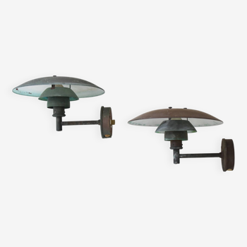 A set of two ph 4.5 copper wall lamps by poul henningsen for louis poulsen, denmark 1980s.