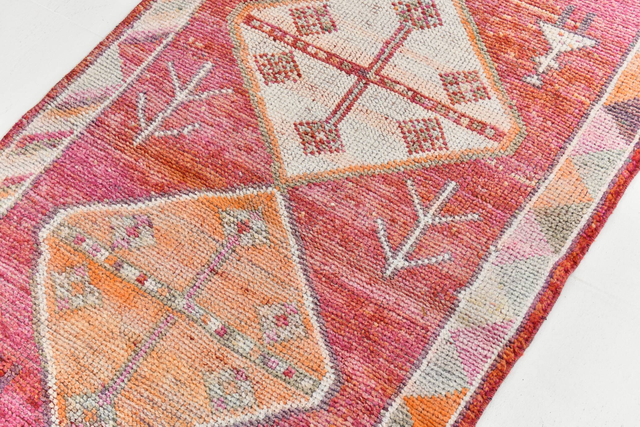Tapis de couloir en laine rose fuchsia 3x12, style bohème rustique, 90x370 cm