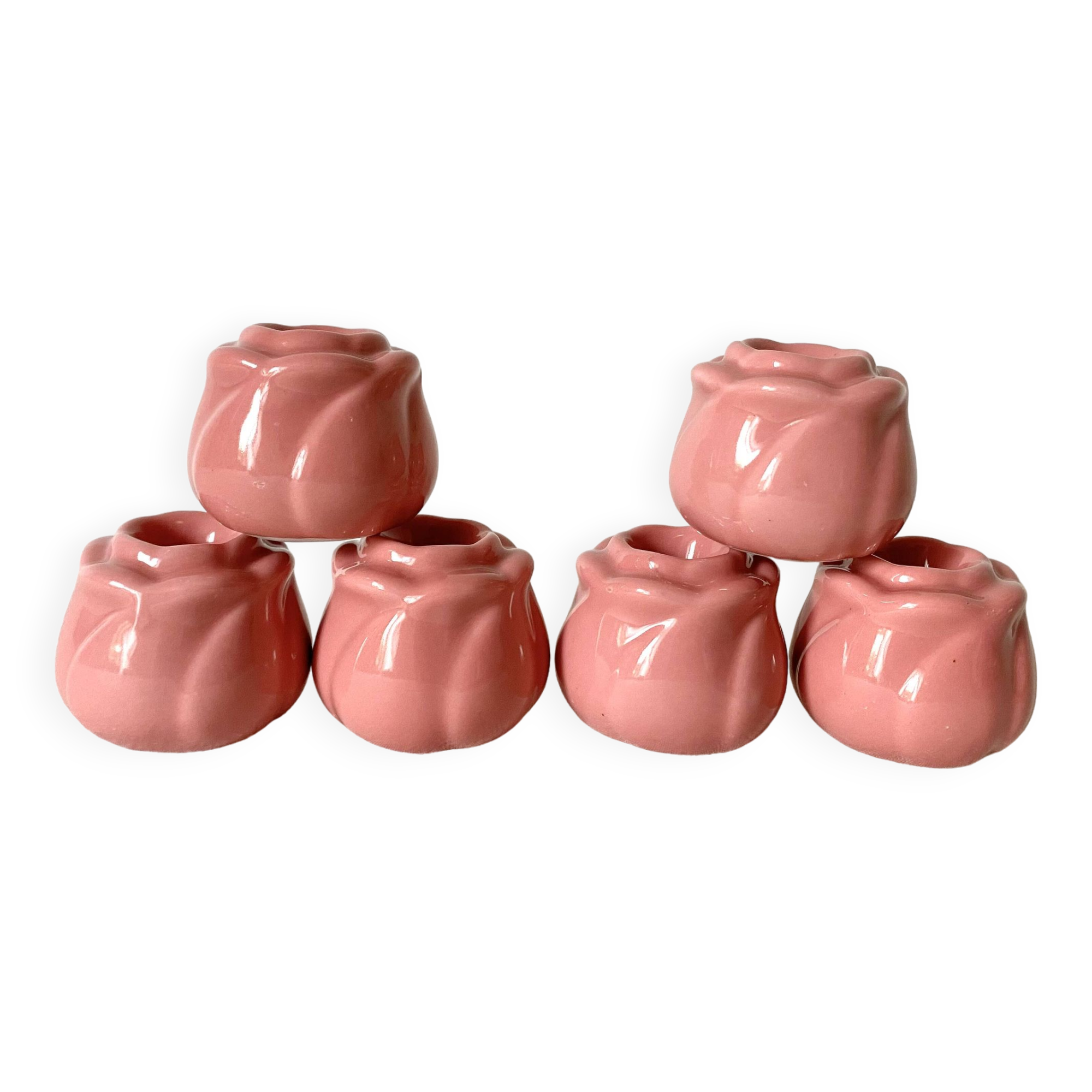 6 rosebud candle holders, 1980s