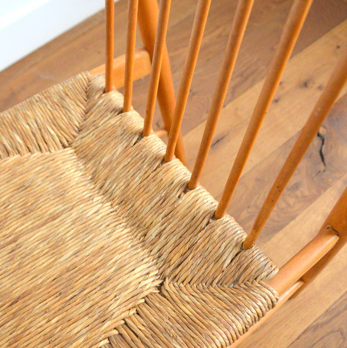 Pair of Dutch chairs wood and vintage straw 1950