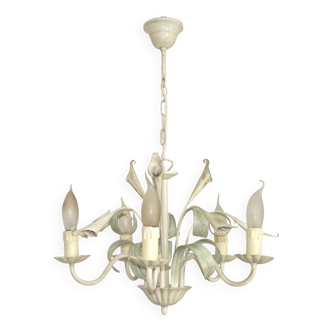 5-light earthenware chandelier with fleur-de-lis and scrolled leaves 4867