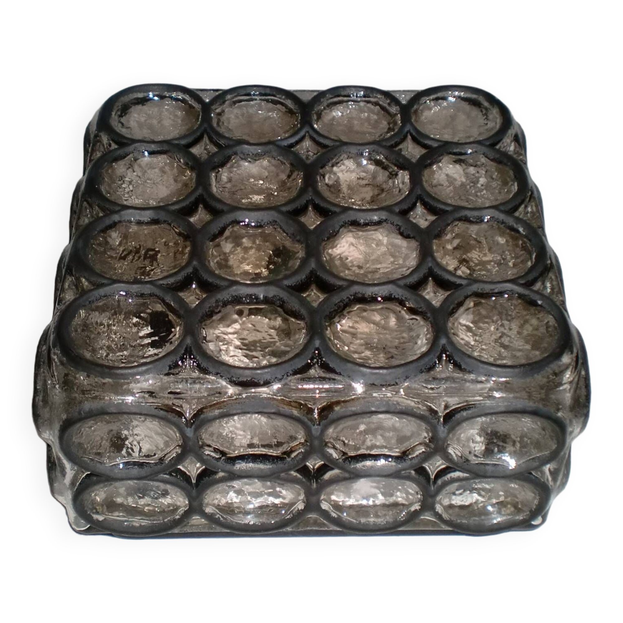 19x19cm  iron-ring glass ceiling lamp by Limburg Glashütte Germany 1960s