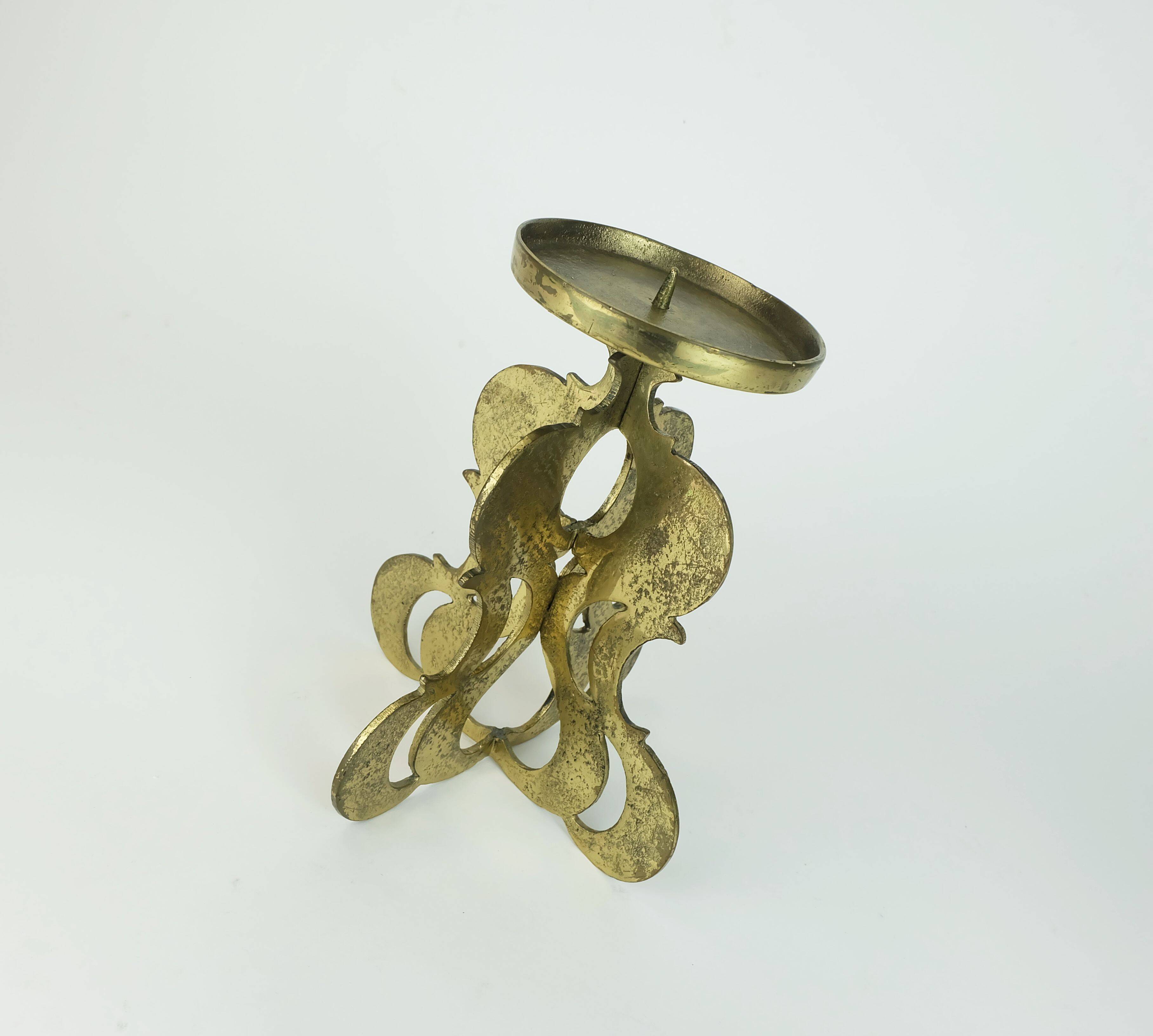 1960s mid century brutalist brass CANDLEHOLDER for one big candle