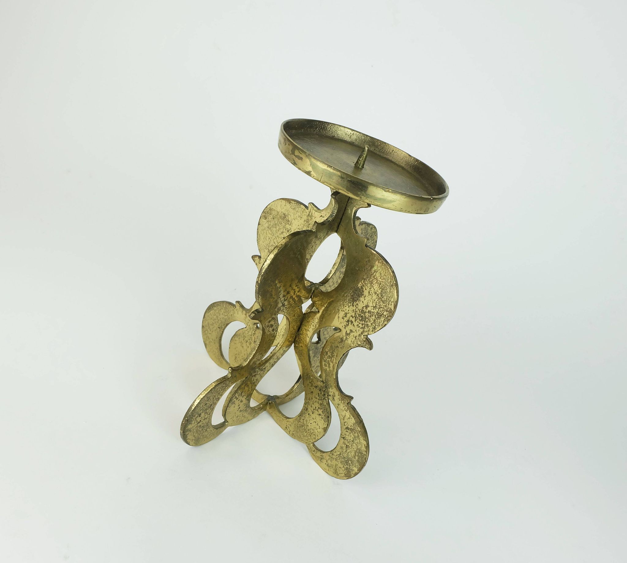 1960s mid century brutalist brass CANDLEHOLDER for one big candle