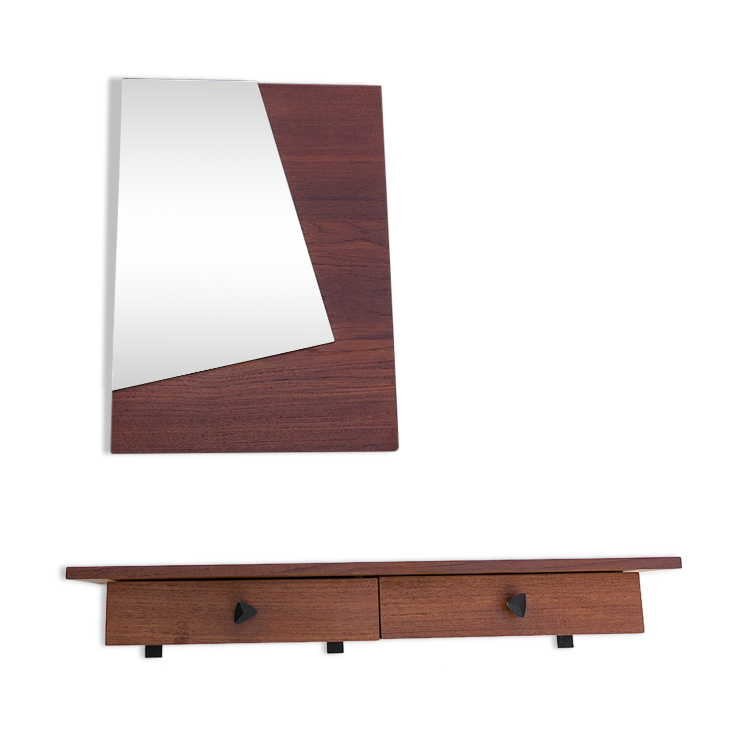 Teak mirror and shelf with drawers, 1950s