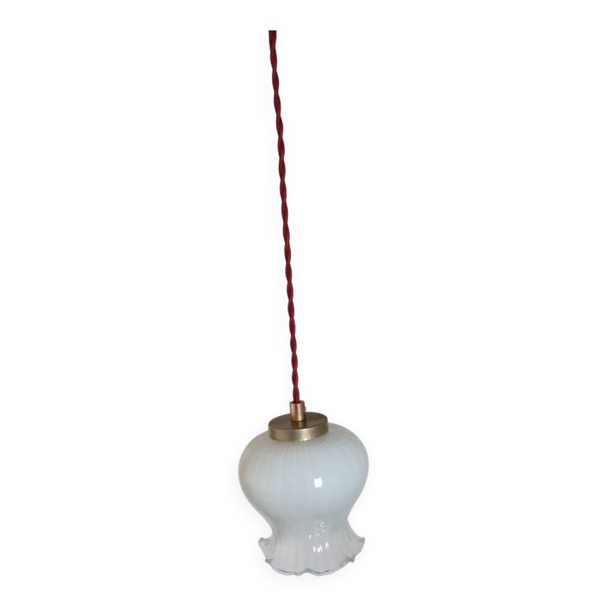 Opaline tulip mood lamp with white ruffles