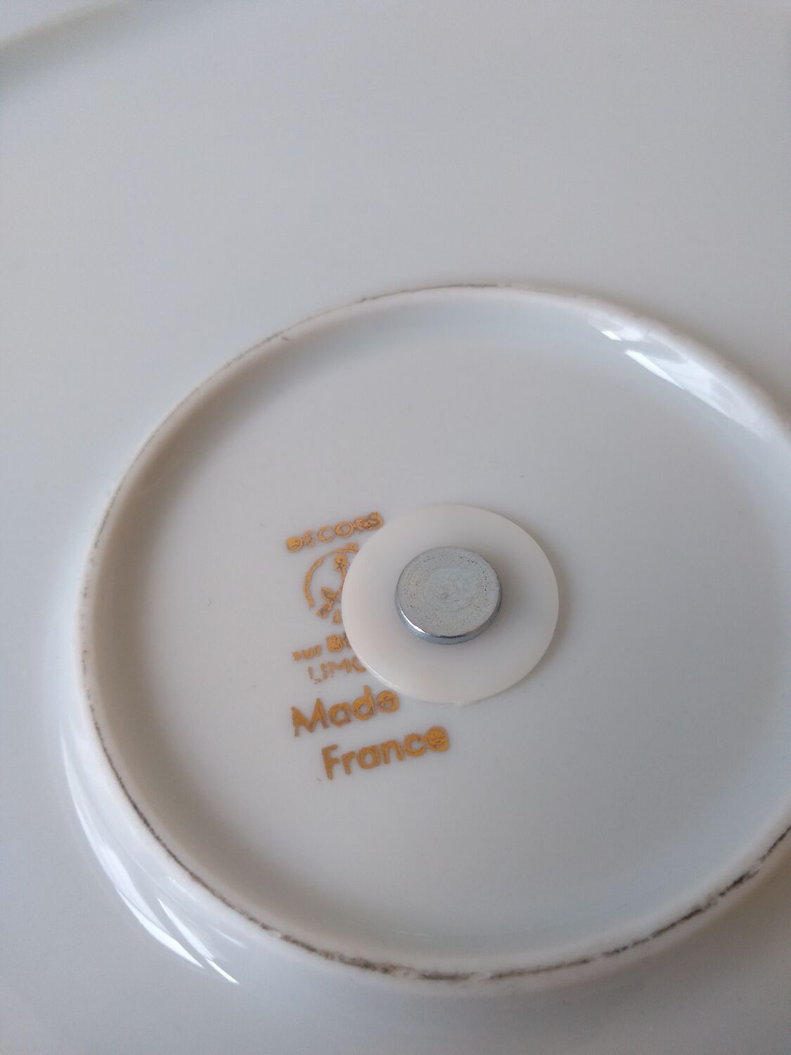 Limoges porcelain cheese service with drawing of regional cheeses and coats of arms 1 tray and 6 plates