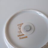 Limoges porcelain cheese service with drawing of regional cheeses and coats of arms 1 tray and 6 plates