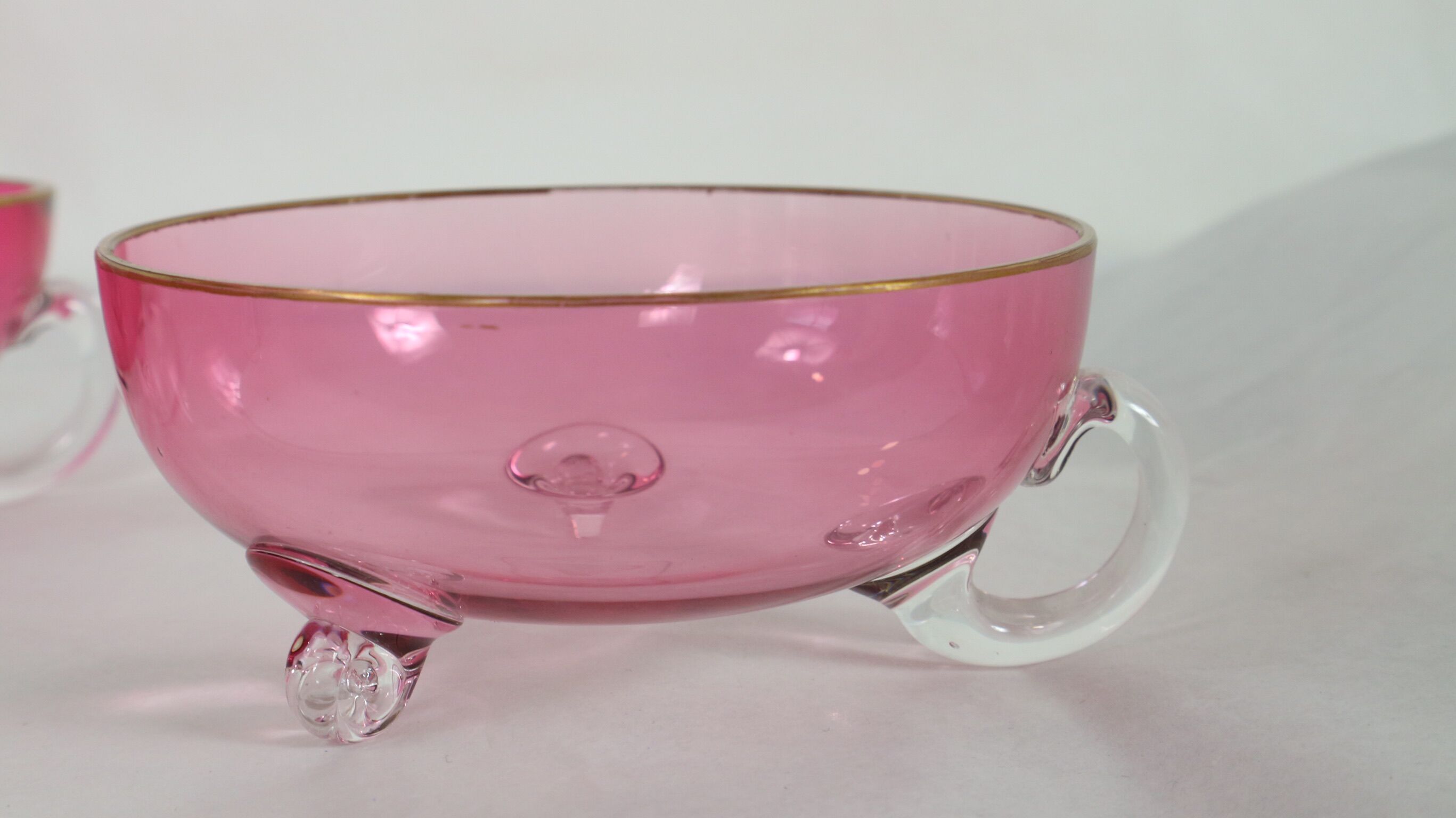 Vintage glasses service cup pink for 7 with service bowl