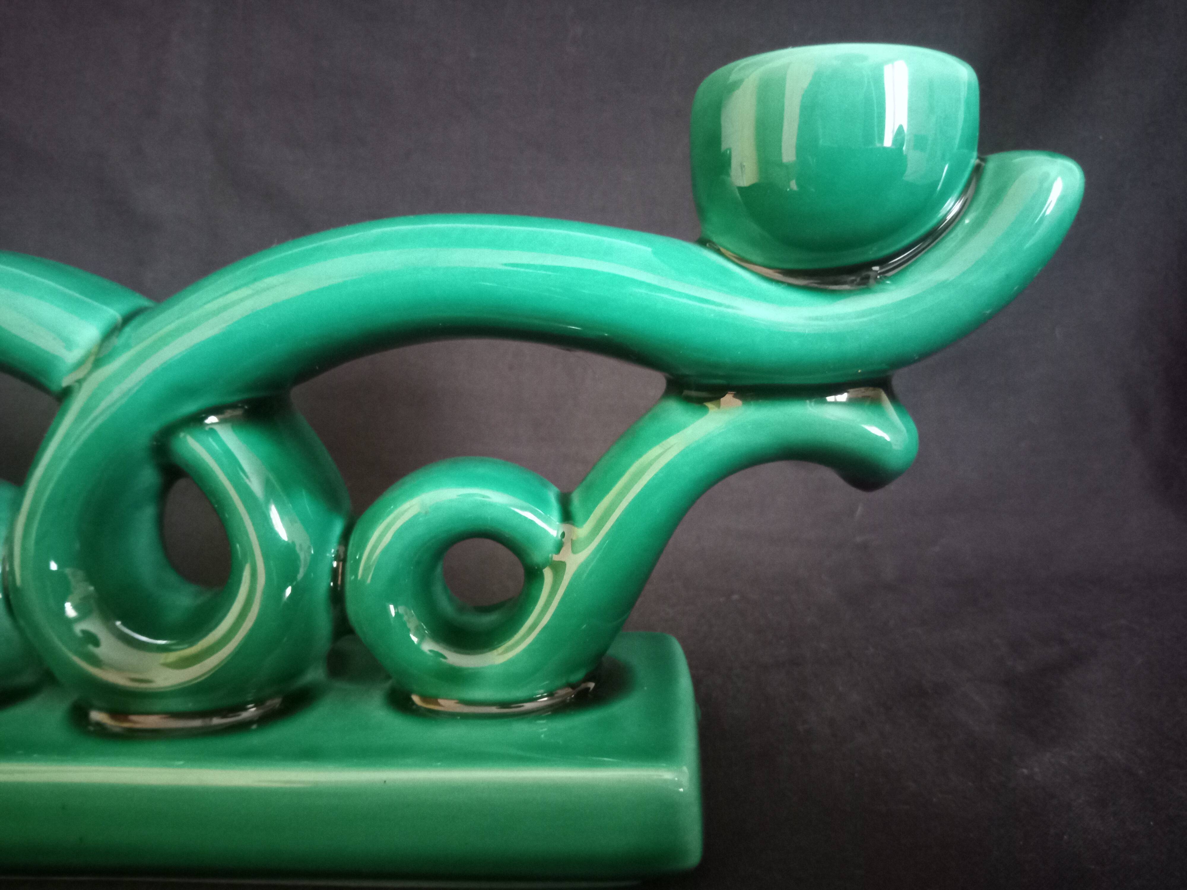 Pair of two-arm ceramic candle holders from Vallauris