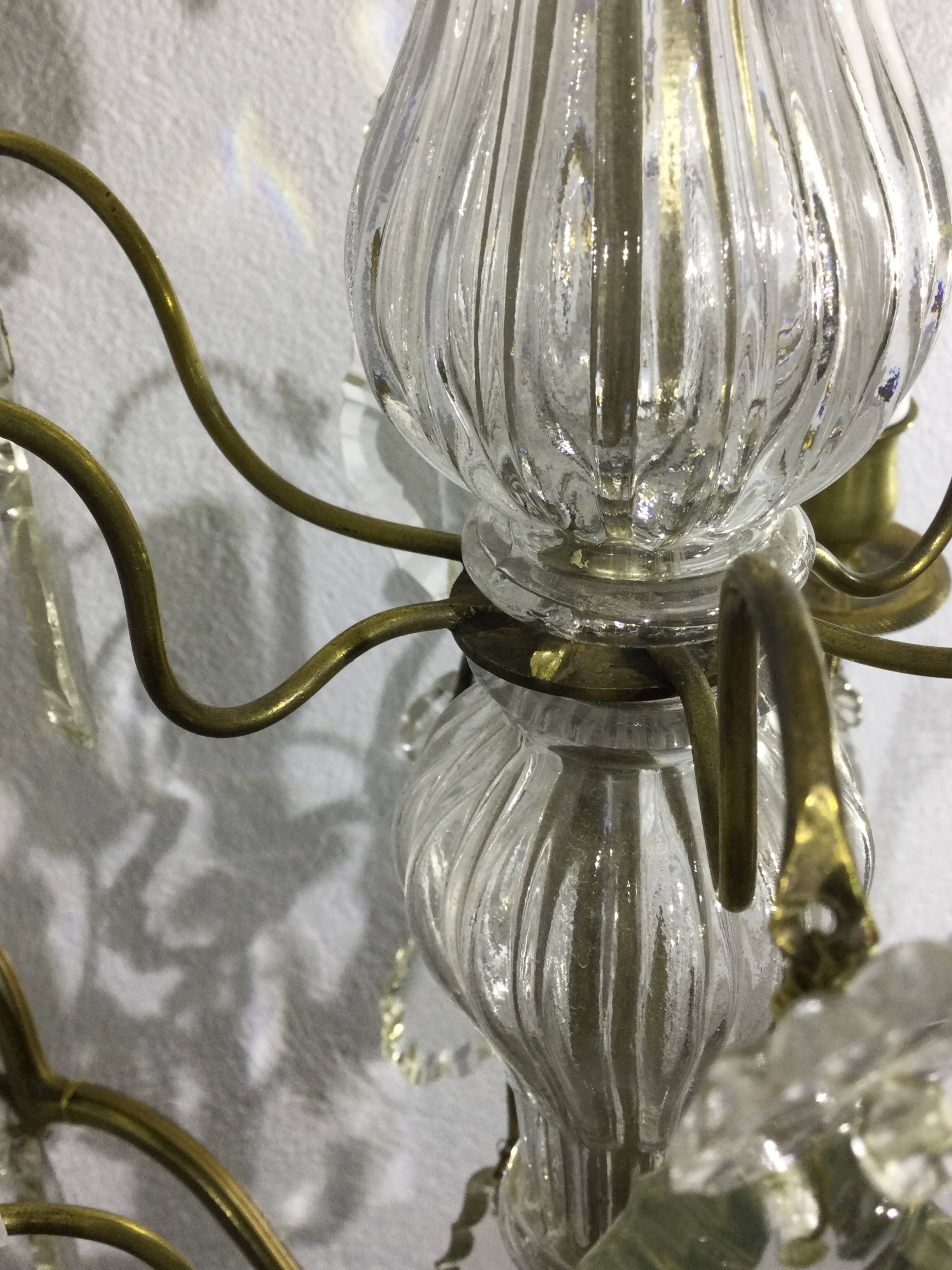 4 light bronze and crystal chandelier