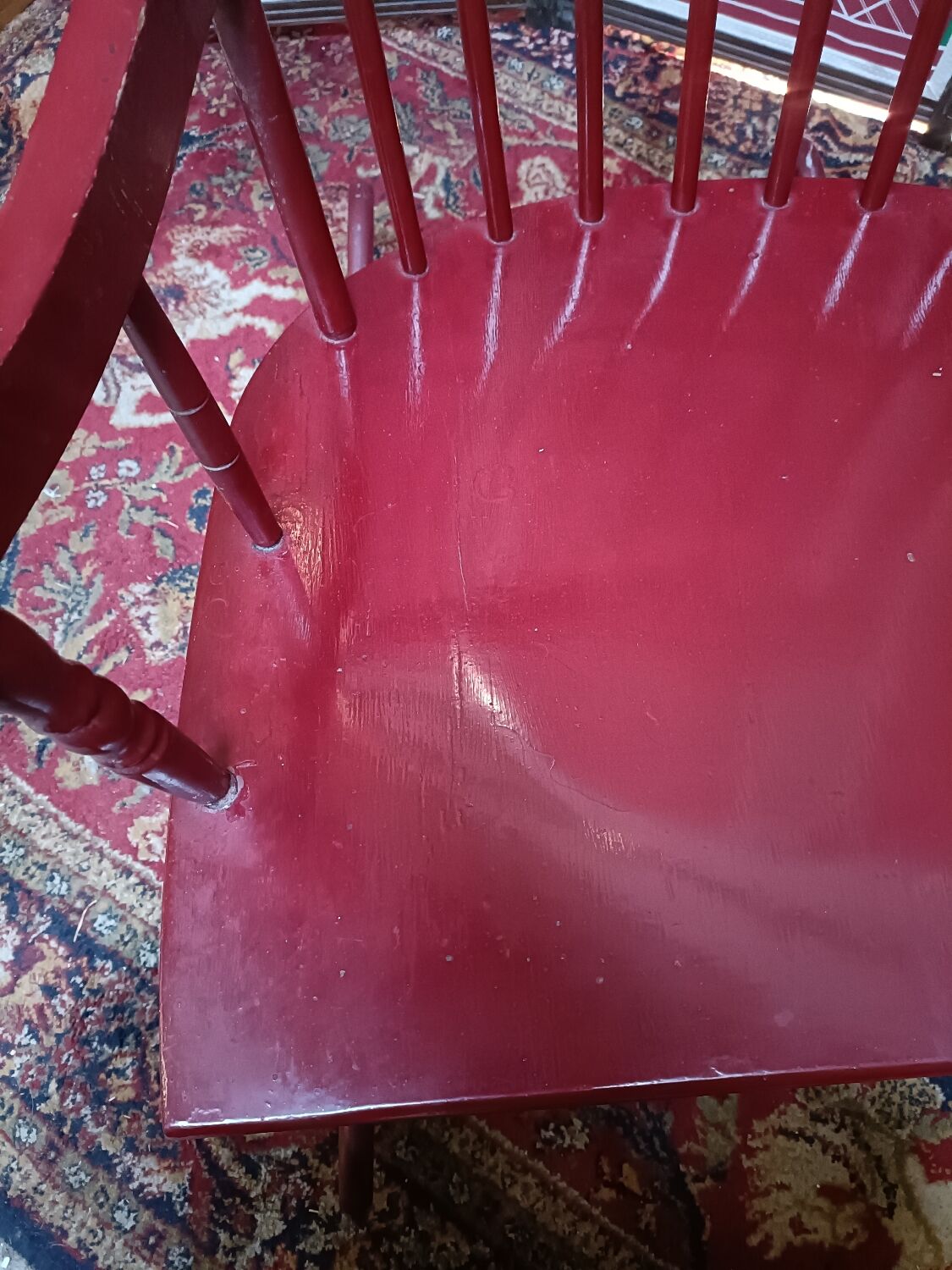 Vintage wooden rocking chair burgundy paint