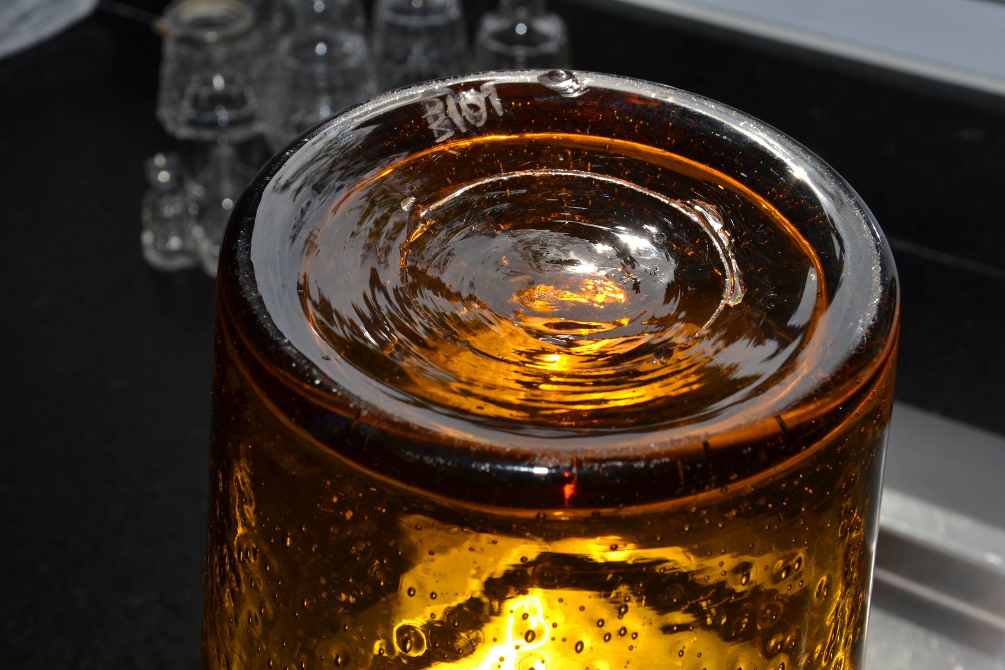 Large vase signed Biot in amber colour.