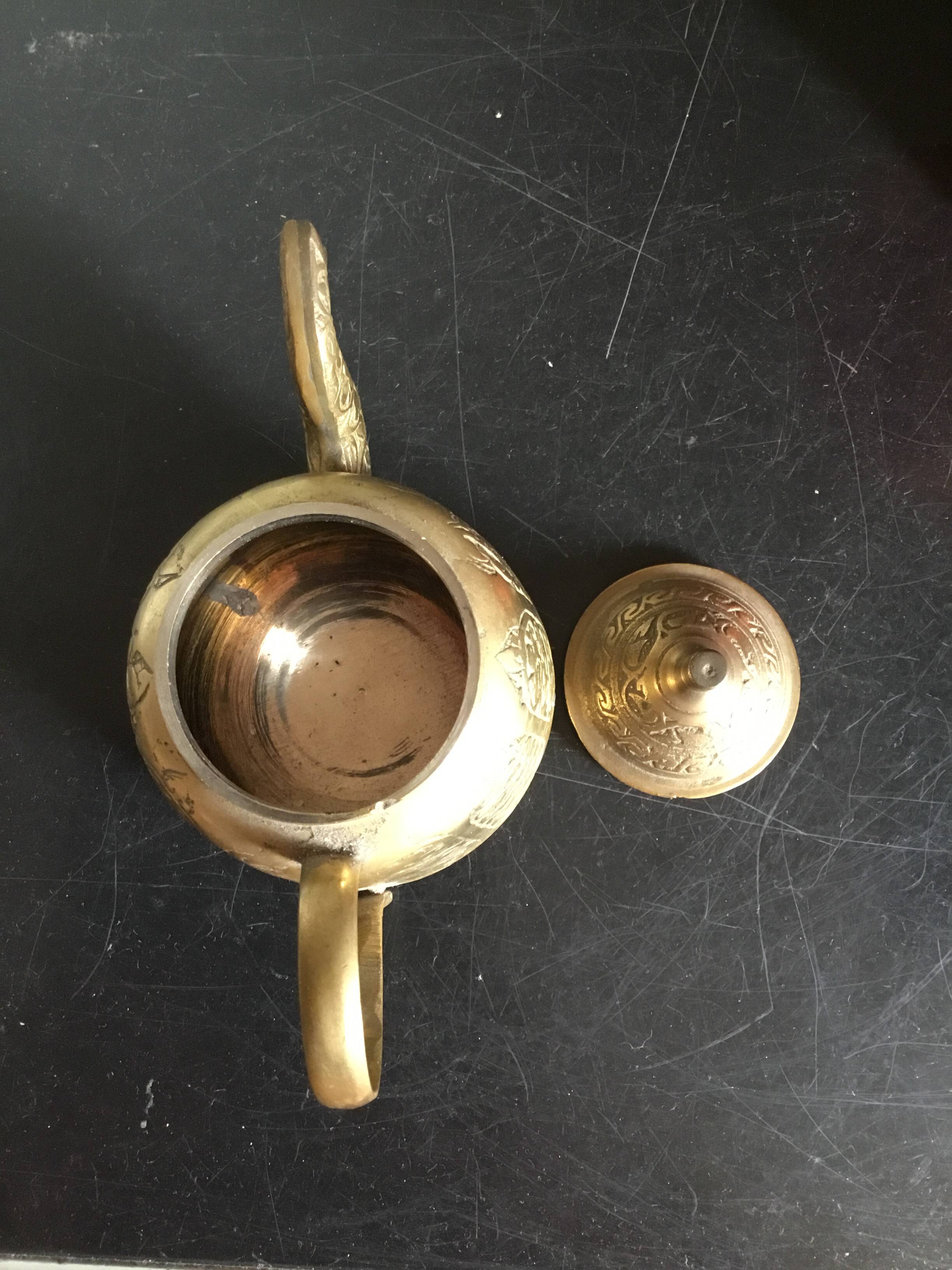 Golden Turkish bronze oriental teapot