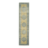 Vintage Turkish hand-knotted wool cotton yellow runner 78x340