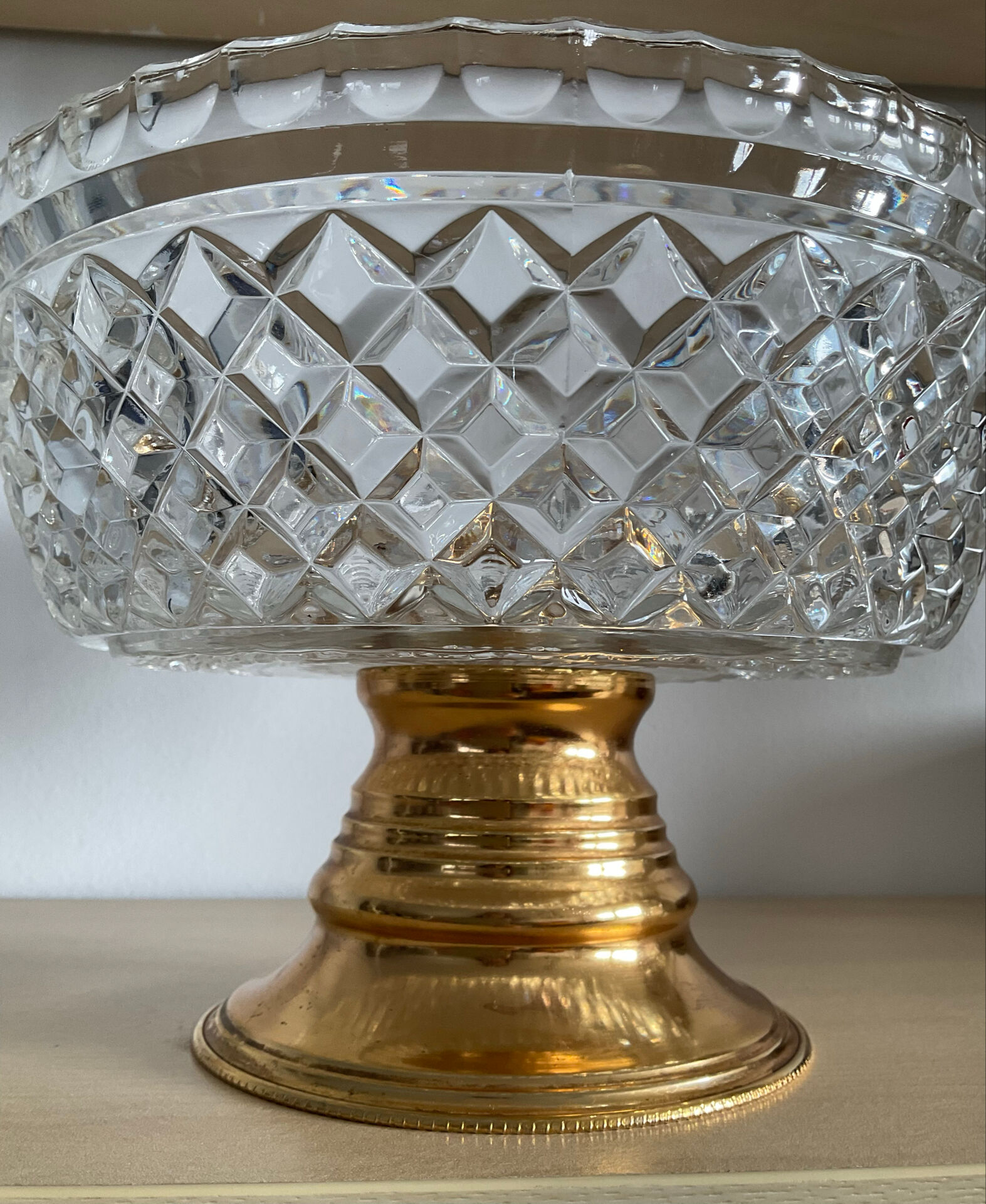 Vintage crystal and brass footed bowl