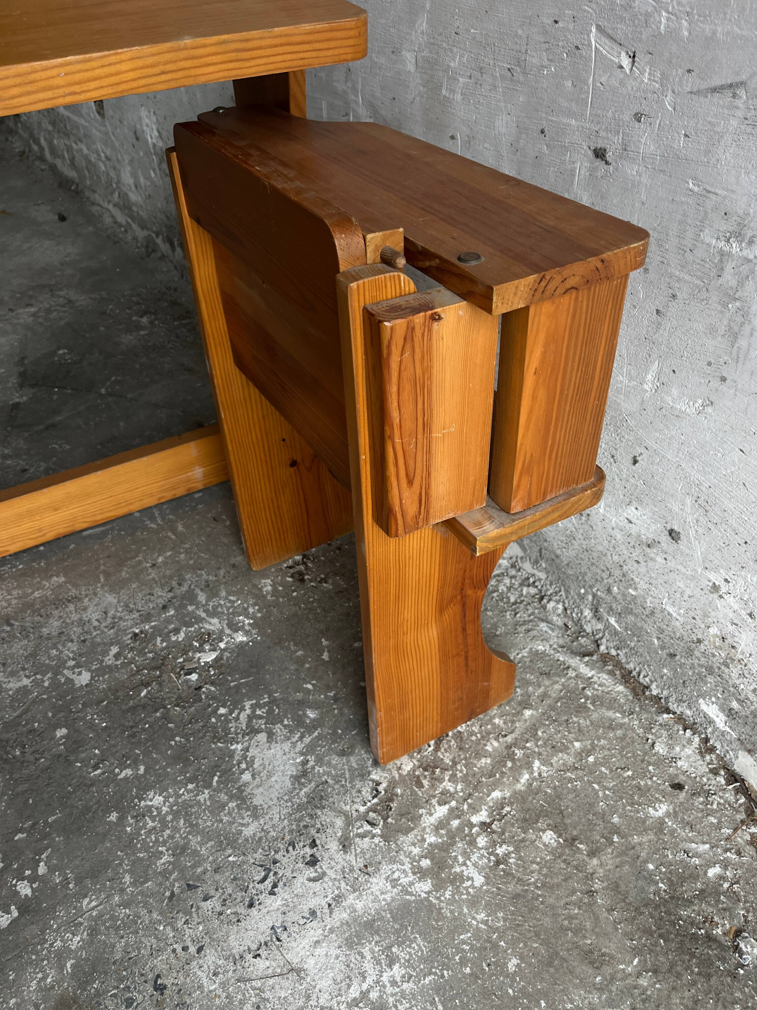 Vintage wooden folding school desk with bench – 1960s
