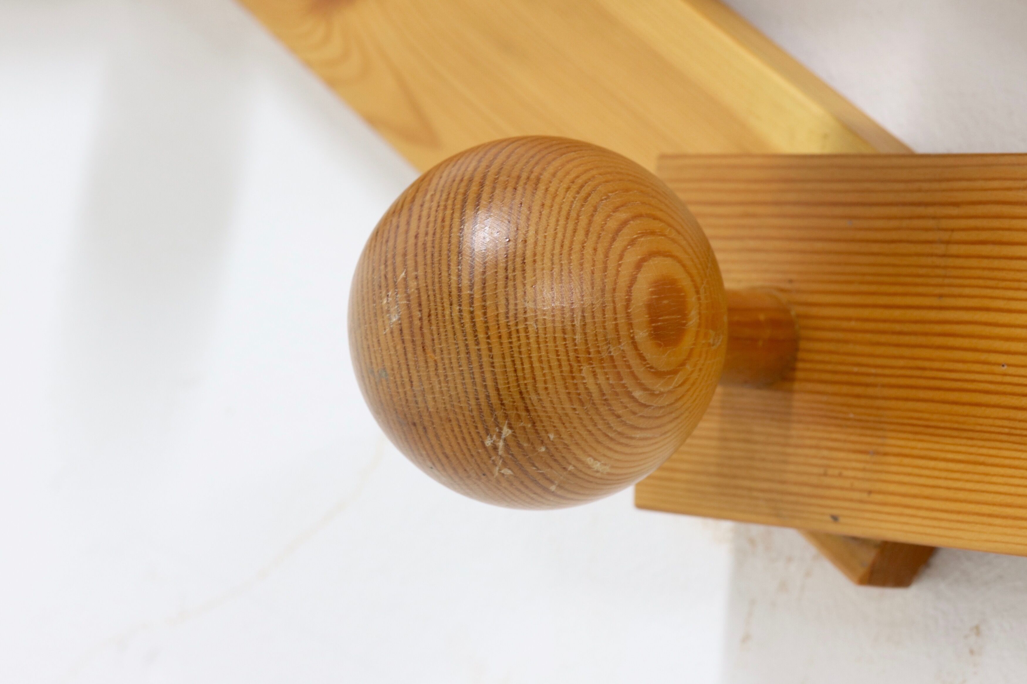 Scandinavian Solid Pine Wall Mounted Coat Rack 1970s