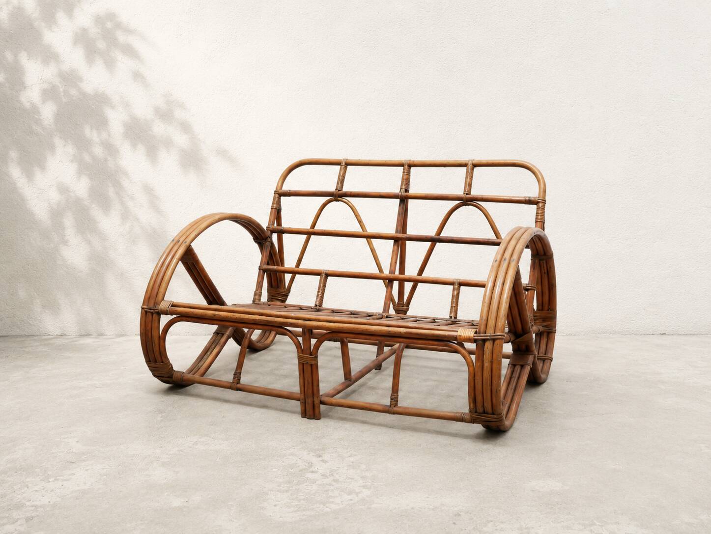 "Bretzel" vintage rattan bench – 1960s-1970s