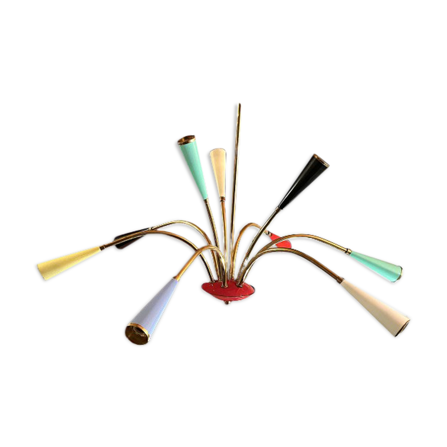 Colorful brass chandelier branch mid-century space age