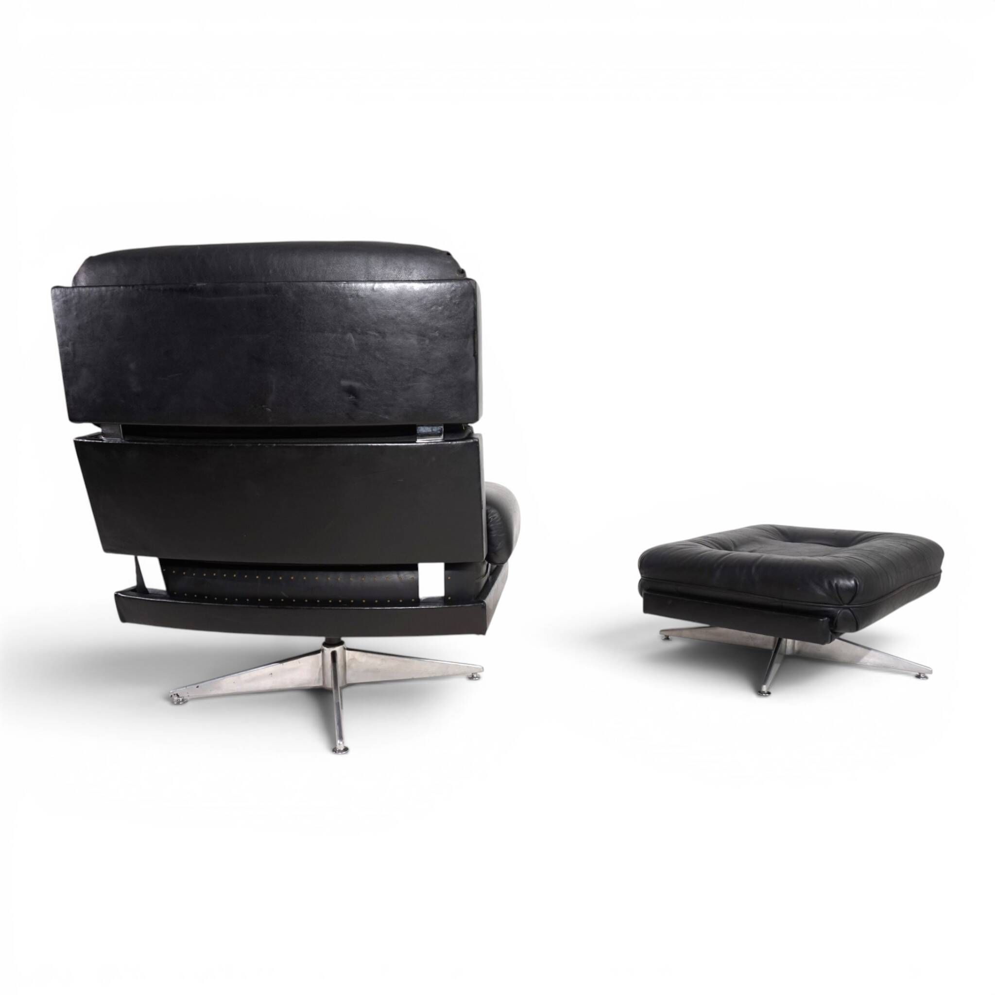 Howard Keith Kohinoor Leather Armchair with Ottoman for HK Furniture, 1970