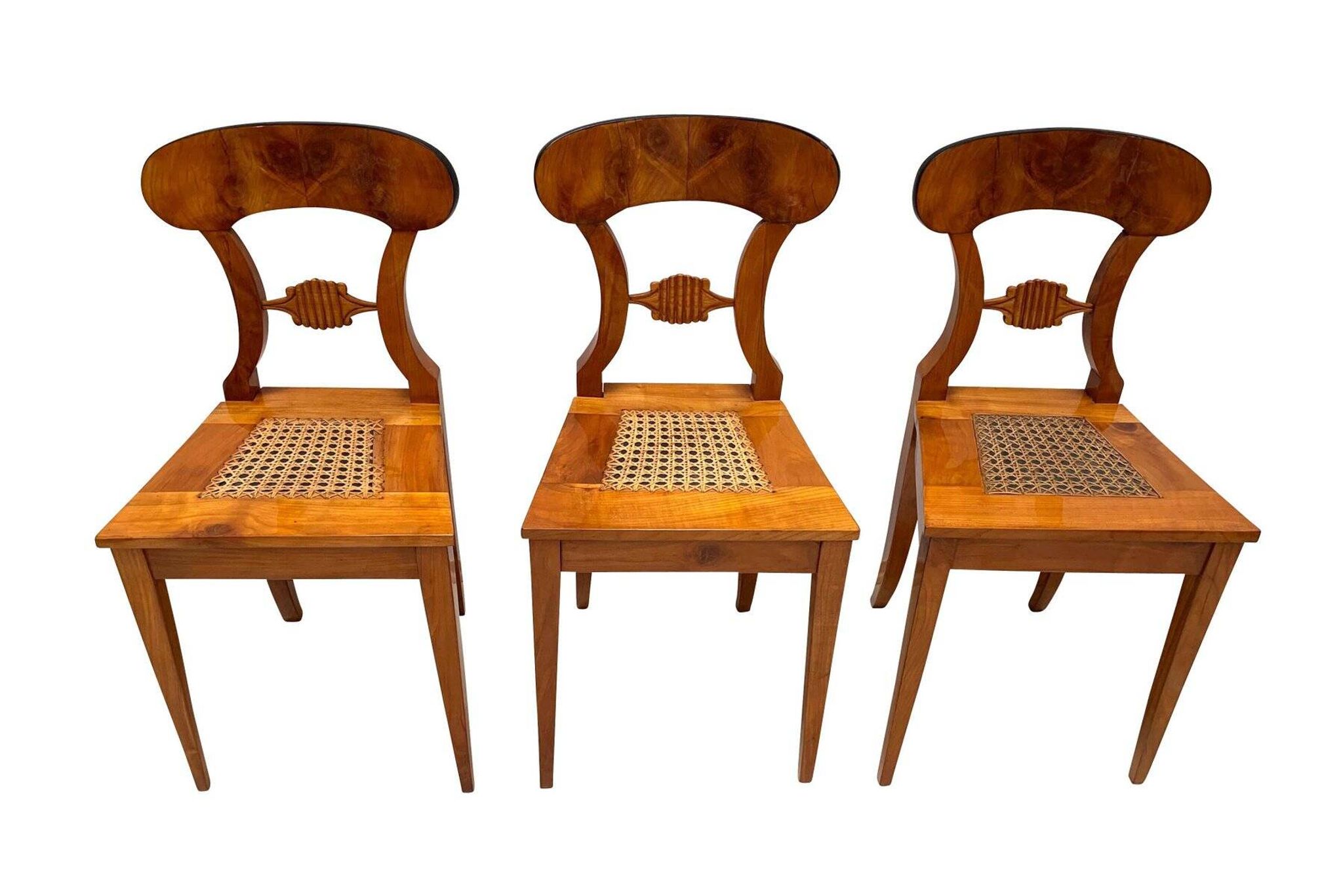 Biedermeier Board Chairs in Cherry Veneer and Mesh, Vienna, 1830s, Set of 6