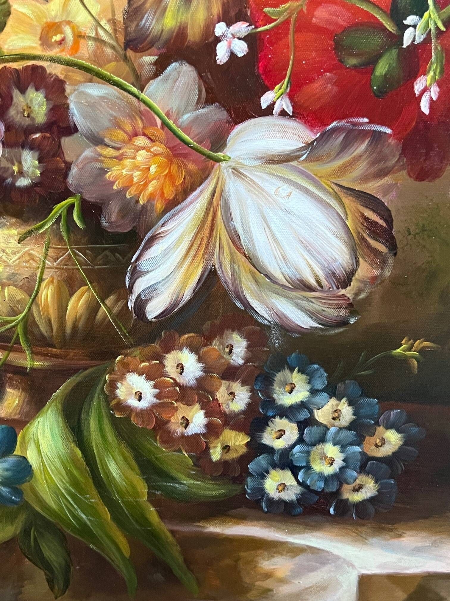 Nature morte signée avec des fleurs.