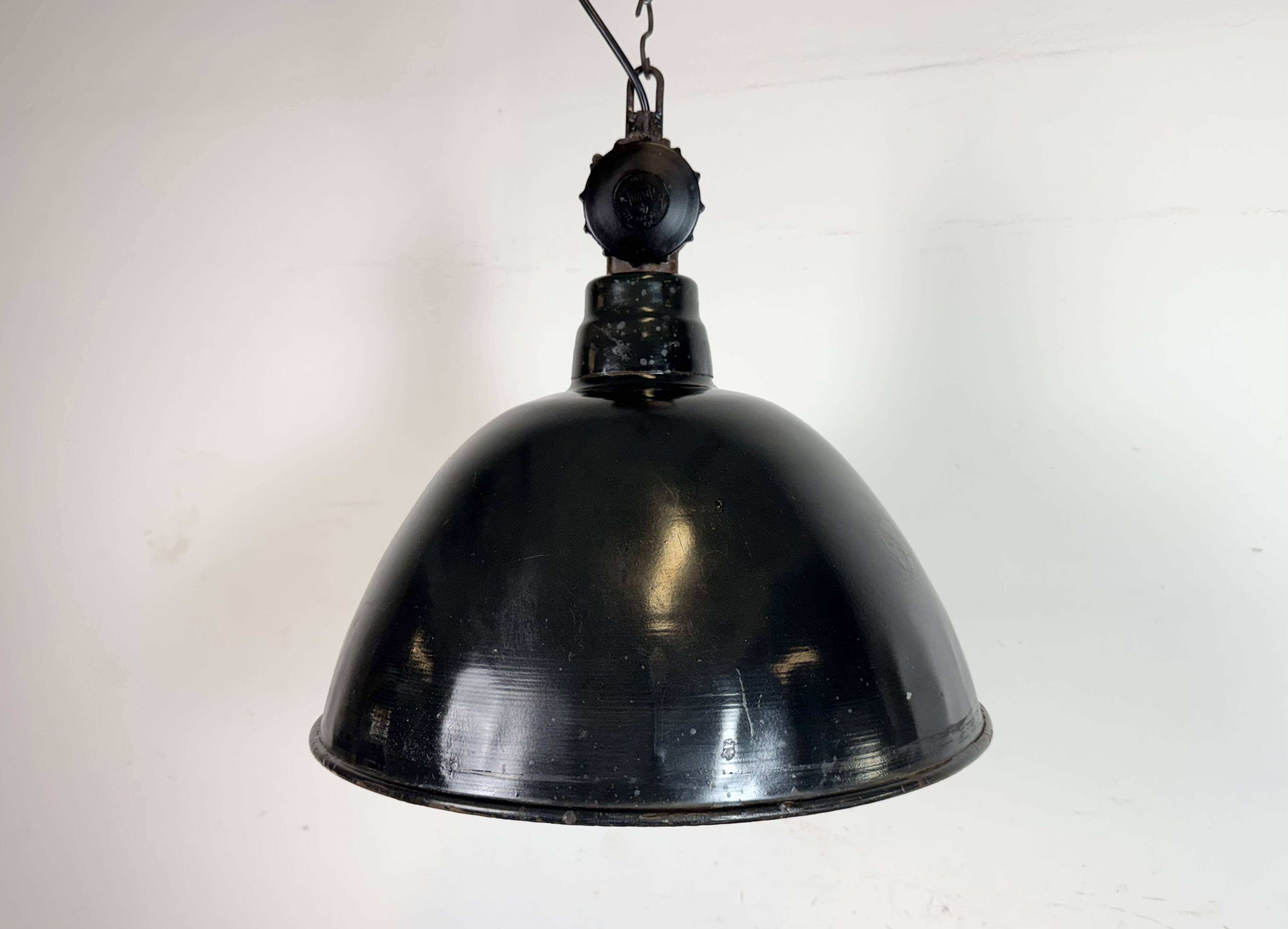 East German Black Enamel Factory Light by Lbd Veb Leuchtenbau Dresden, 1950