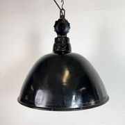 East German Black Enamel Factory Light by Lbd Veb Leuchtenbau Dresden, 1950