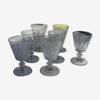 Set of six cut blown glasses of the nineteenth century