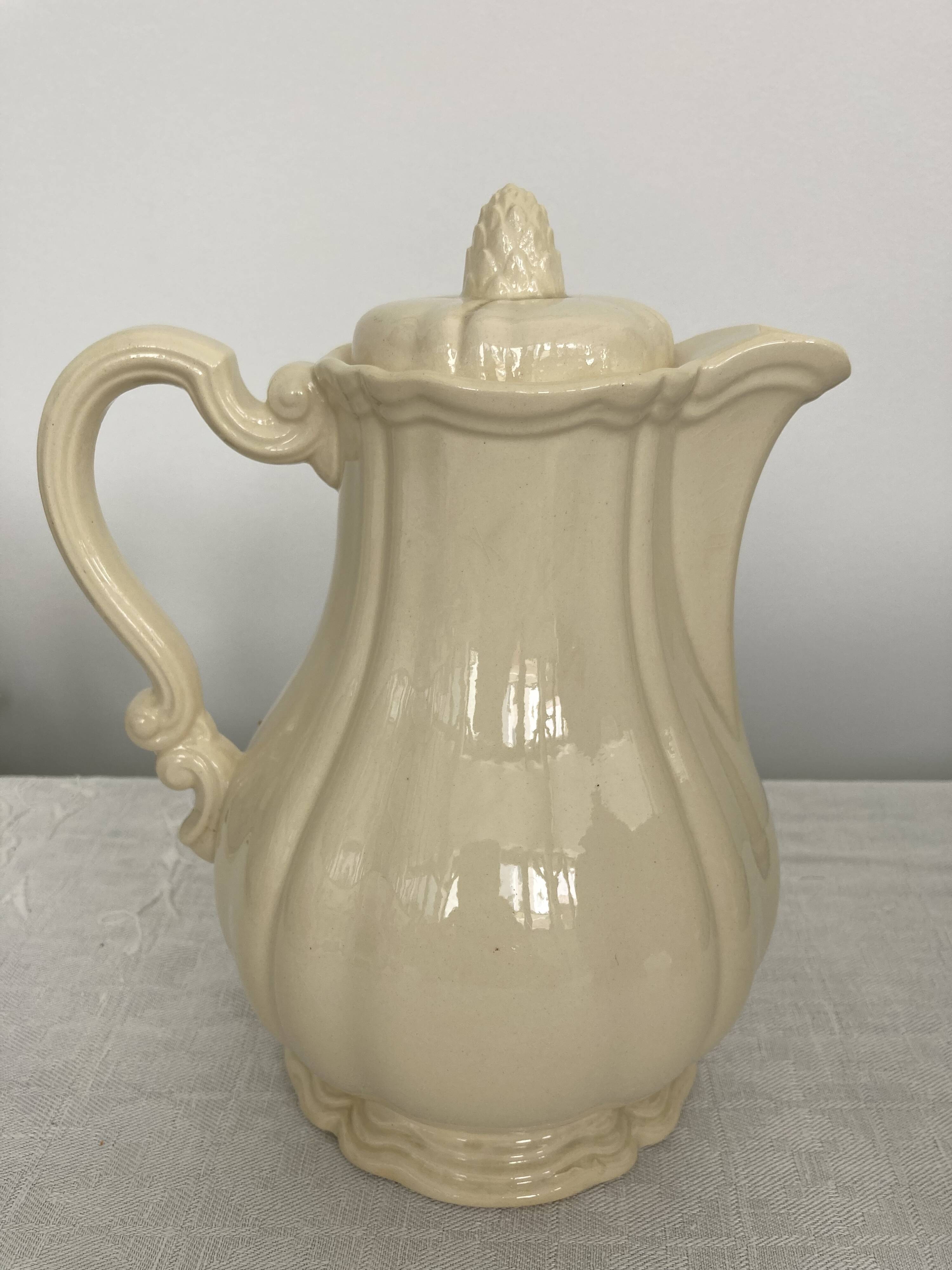 Plain ivory teapot Digoin Sarreguemines