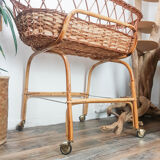 Couffin on foot in vintage rattan 50s