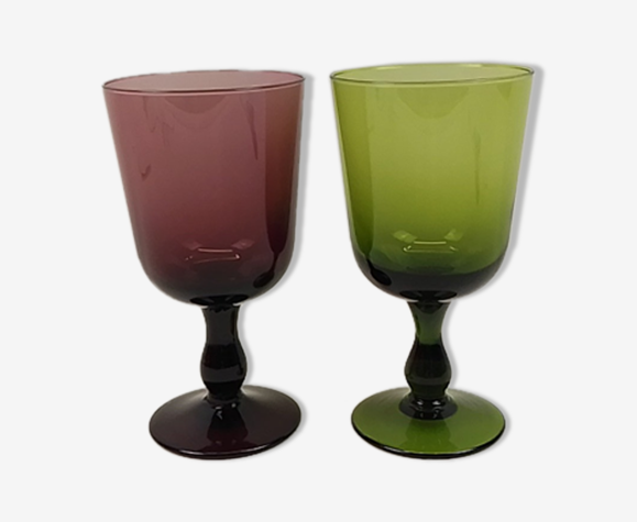 Paire de verres sur pied mauve et vert grand modèle 20cm