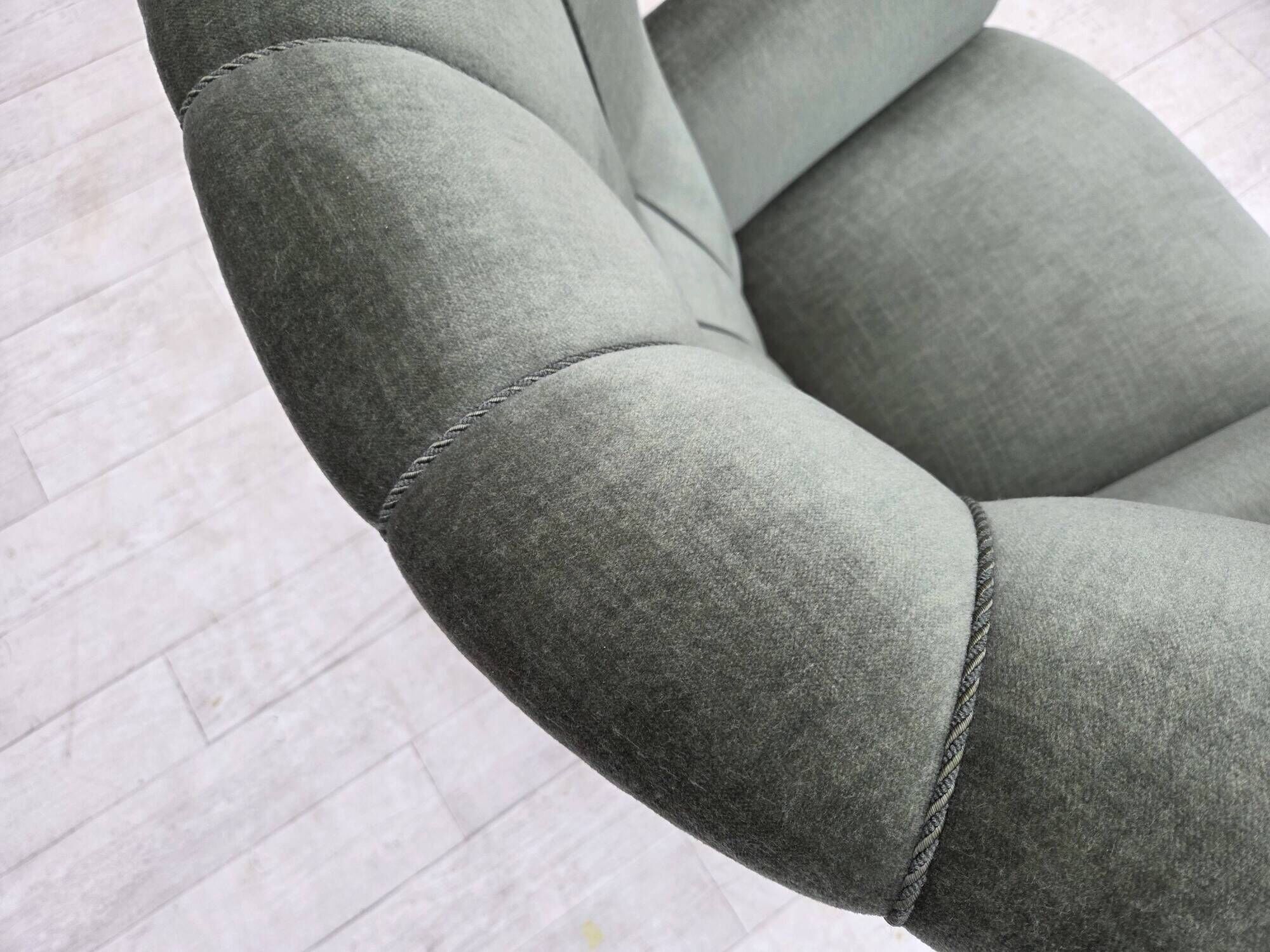 1960s, Danish highback relax chair, furniture velour, ash wood.