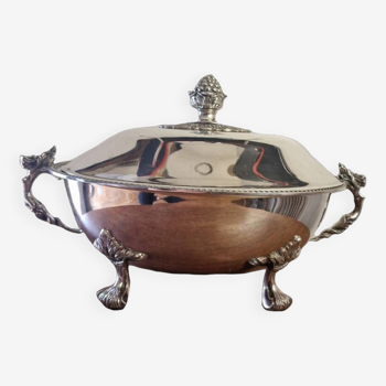 Old large tureen in silver metal
