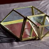 4 anciennes boites à bijoux en verre, laiton et miroir
