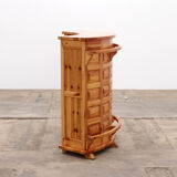 Brutalist mid-century wooden bar with 3 bar chairs, 1970s