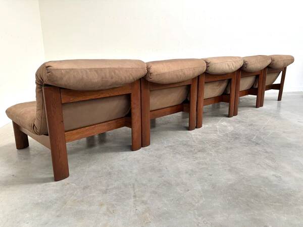 Ensemble de salon / fauteuil / canapé en cuir et chêne Rolf Benz, années 1970