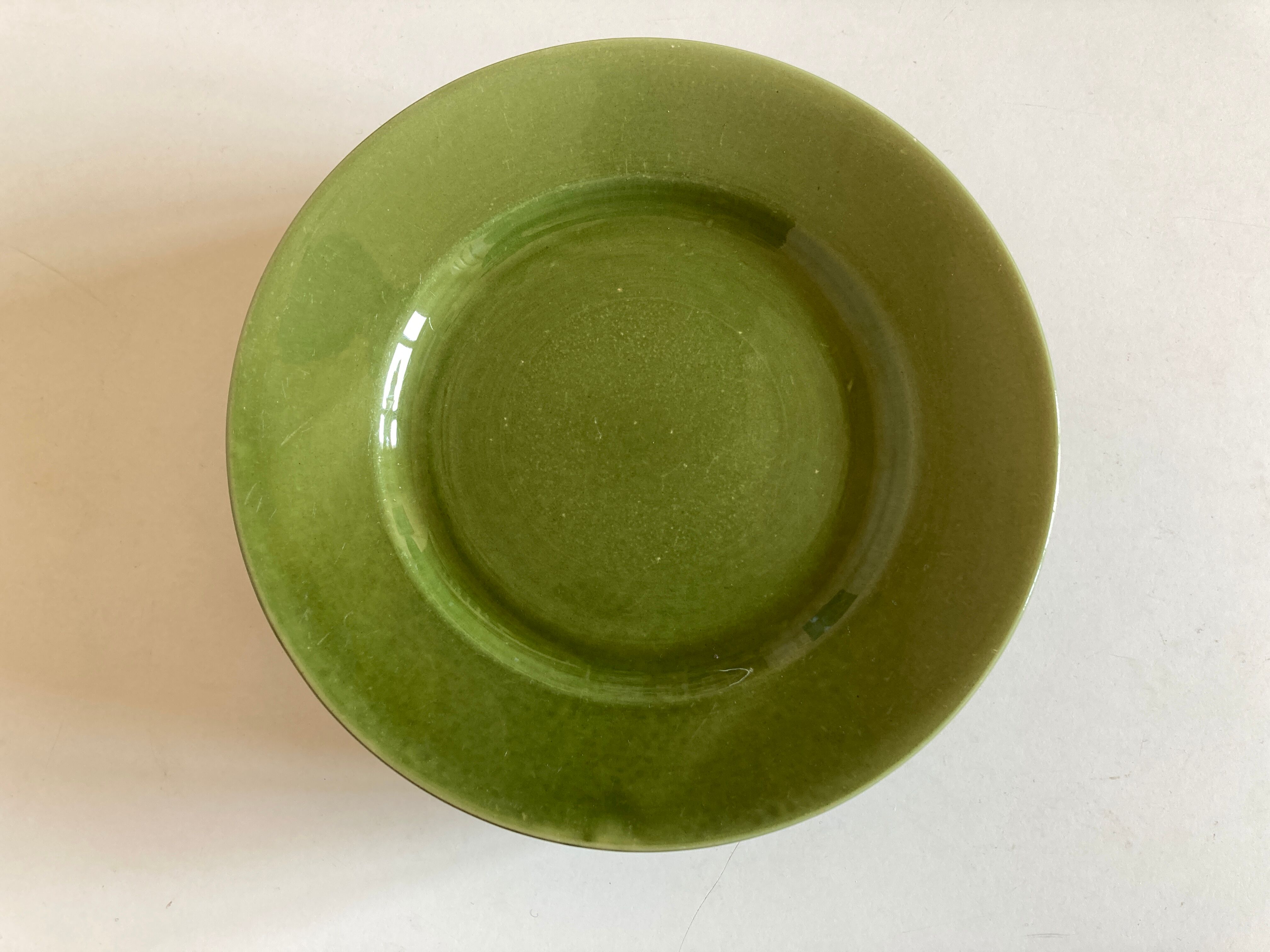 Set of 6 plates in green faience 1960